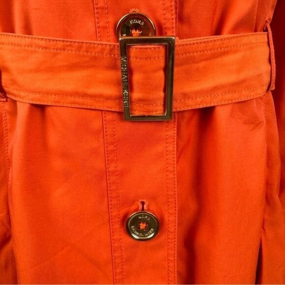 MICHAEL Michael Kors Single Breasted Pleated Trench Coat Rain Orange Size Medium - Picture 15 of 15